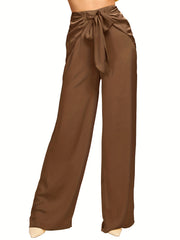 Knotted Solid Wide Leg Long Pants