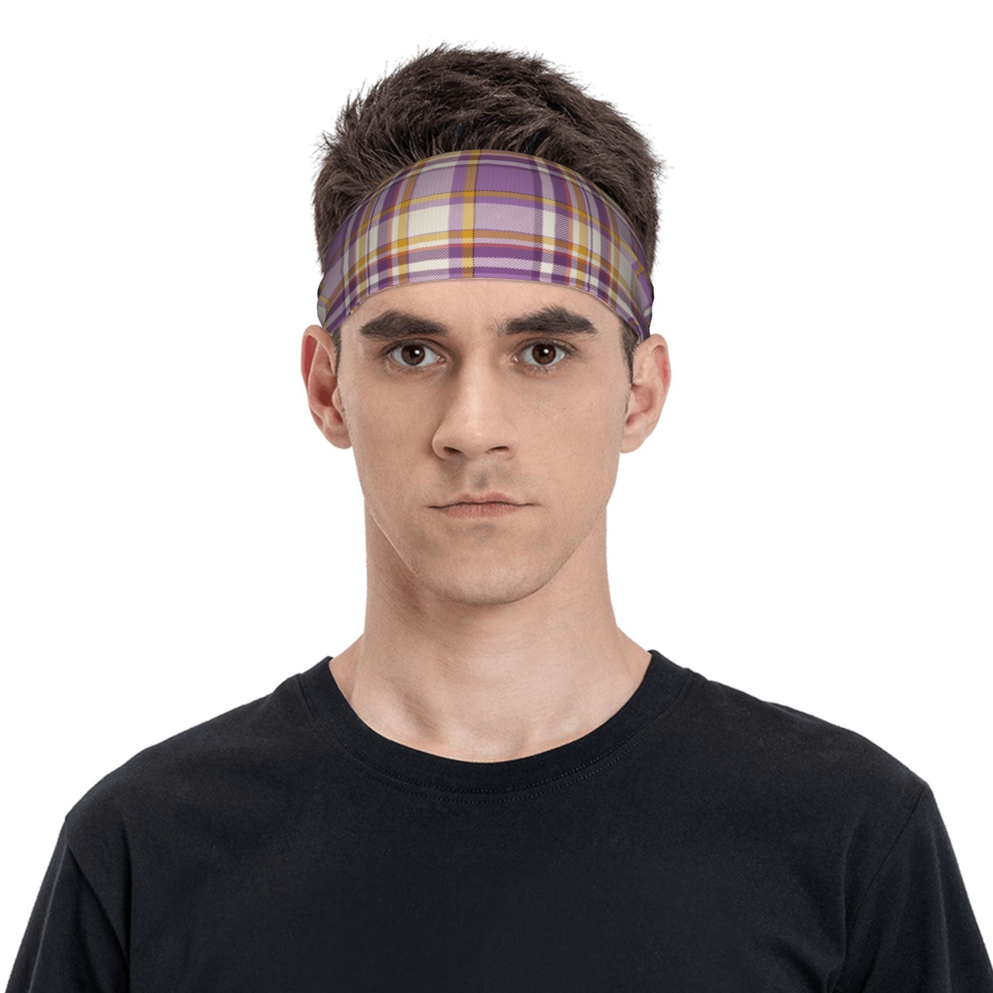 Signature Check Plaid Headband Purple Yellow Brown Beige Stretchy Headband