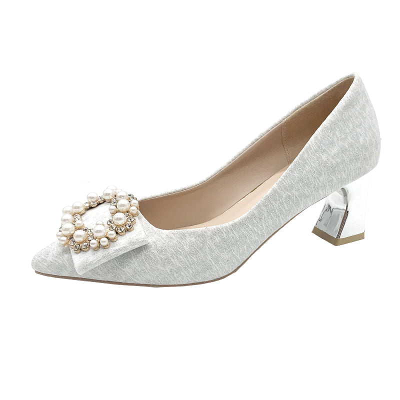Women's Pearl Decor High Heels Chunky Heel Wedding Shoes