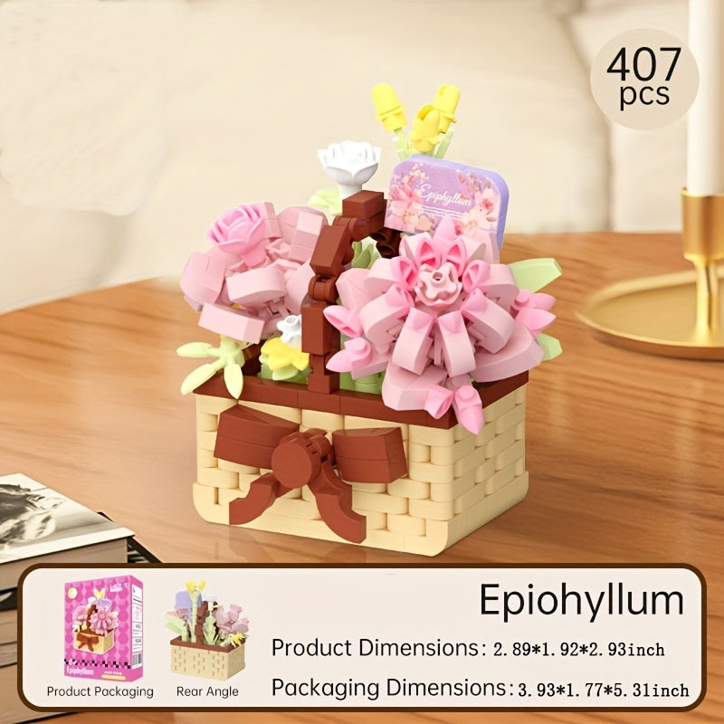 Eternal Flower Building Blocks Succulent & Rose Bouquet Arrangement Home Decor