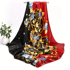 Flower Print Square Scarf Vintage Bandana Shawl Silk