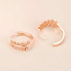 Leaf Shaped Hoop Huggie Earrings Inlaid Zircon 18K Plated