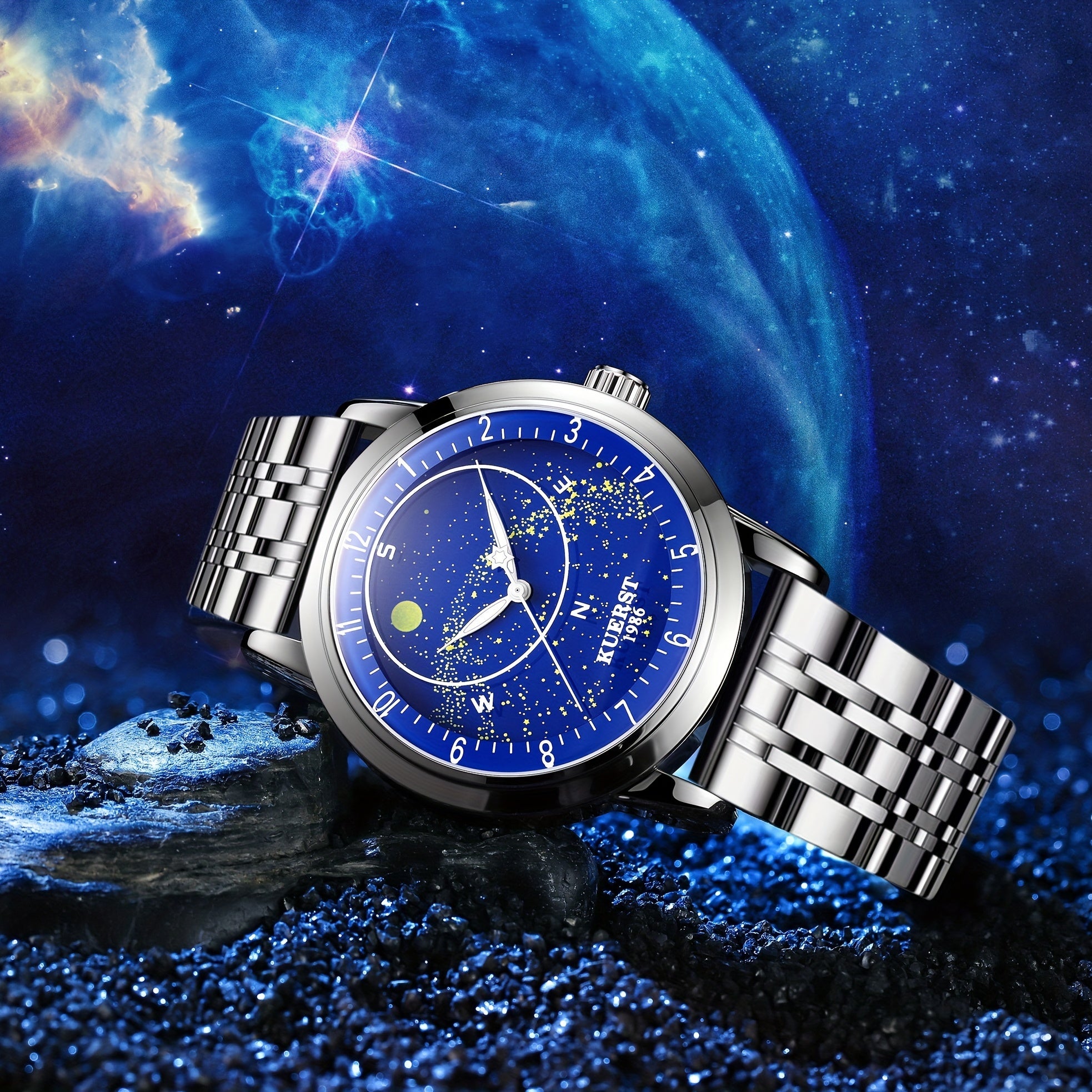 KUERST Steel Belt Automatic Mechanical Watch Waterproof Luminous Starry Sky