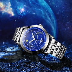 KUERST Steel Belt Automatic Mechanical Watch Waterproof Luminous Starry Sky