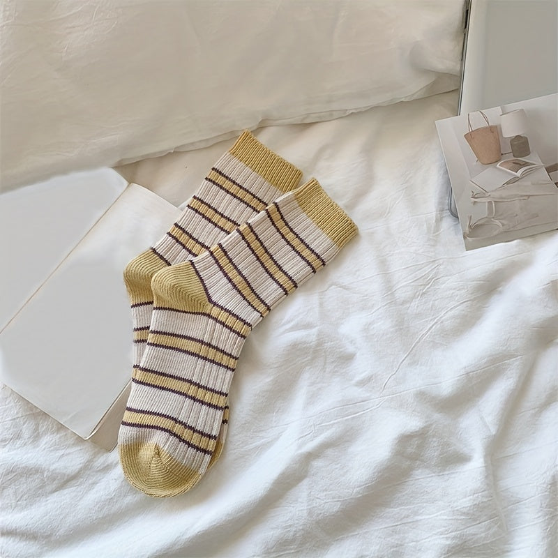 3 Pairs Colorblock Striped Socks - Women's Stockings
