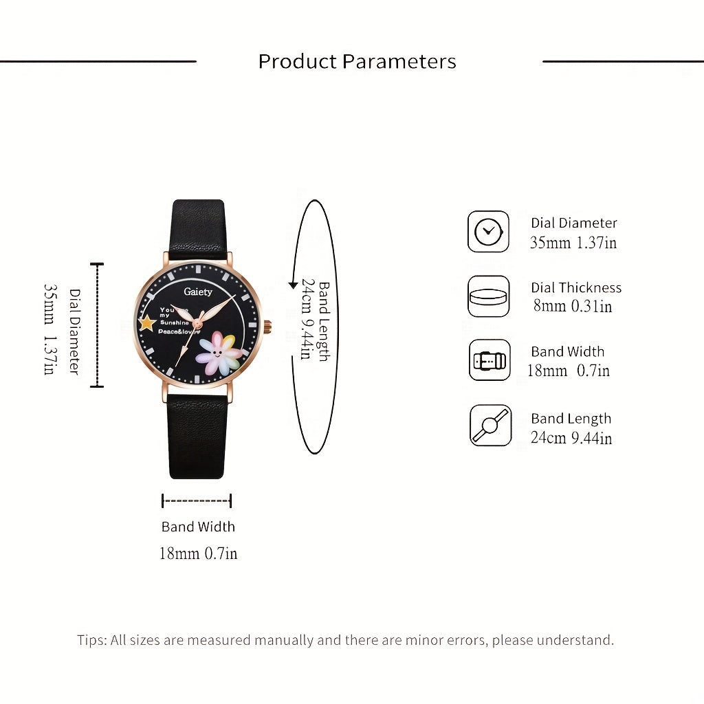 Flower Smile Face Cartoon Girls Quartz Watch Leather Daughter Gift