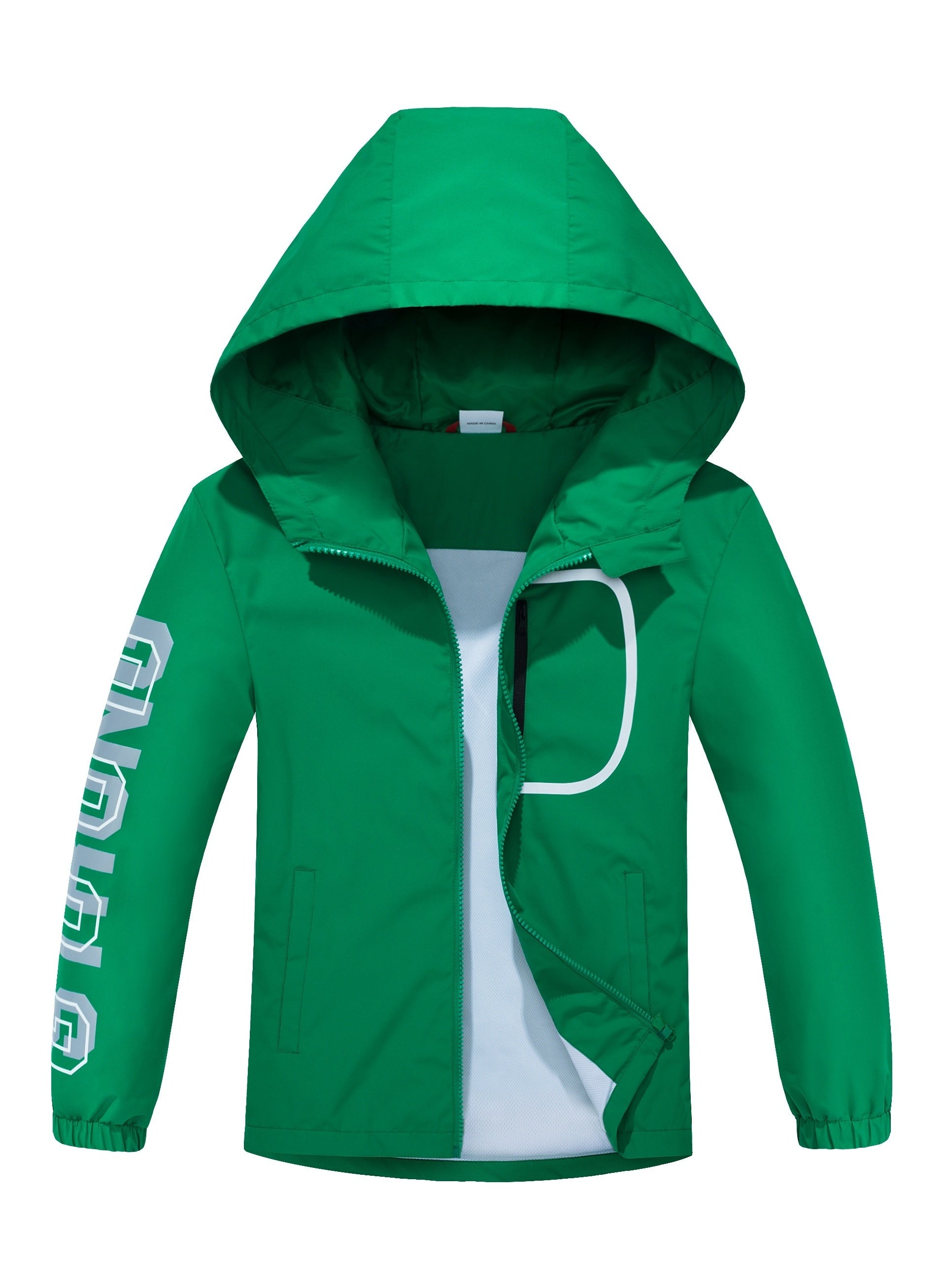 Boys Letter Zip Up Hooded Jacket Raincoat Windbreaker Outerwear Lightweight