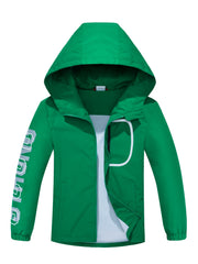 Boys Letter Zip Up Hooded Jacket Raincoat Windbreaker Lightweight