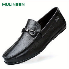 Men's Leather Plaid Bit Dress Shoes Soft Sole Slip On Formal Shoes