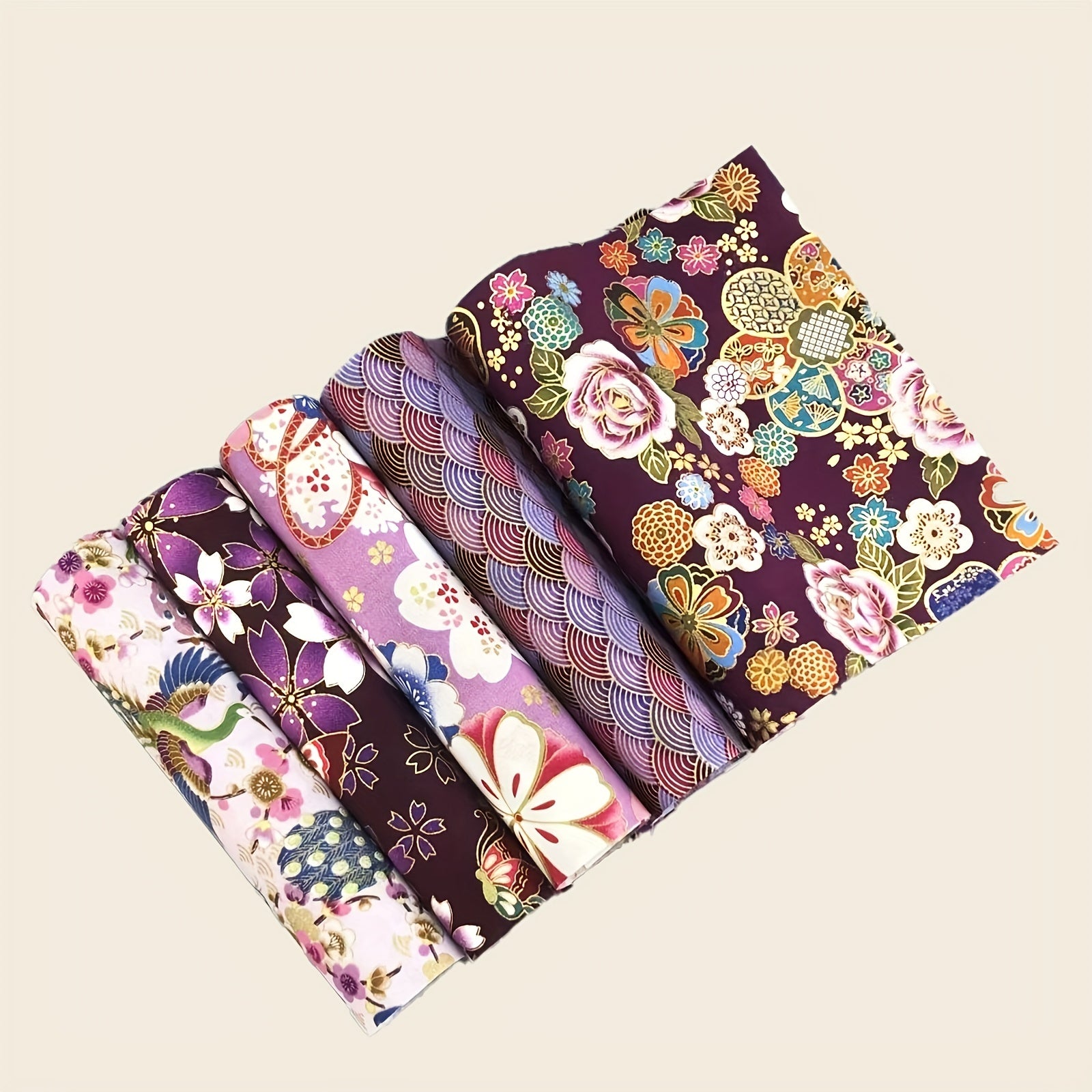 5pcs 19 81 24 Japanese Purple Fabric Quilted Patterns DIY Sewing Patch