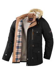 Men's Fleece Windbreaker Parka Jacket Fur Hoodie