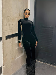 Solid Mock Neck Sports Jumpsuit Long Sleeve Bodycon Yoga Activewear