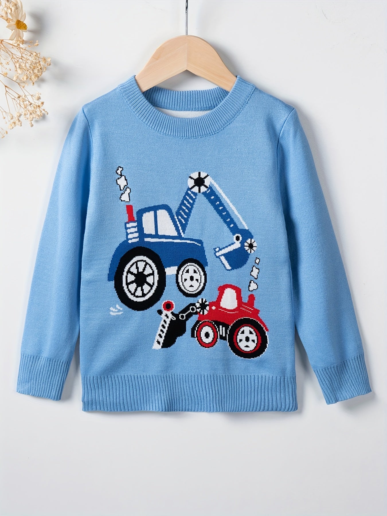 Pattern Print Boys Knitted Pullover Casual Sweater For Spring Fall Tops For Boy