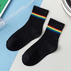 Rainbow Striped Ribbed Mid Tube Socks Pack
