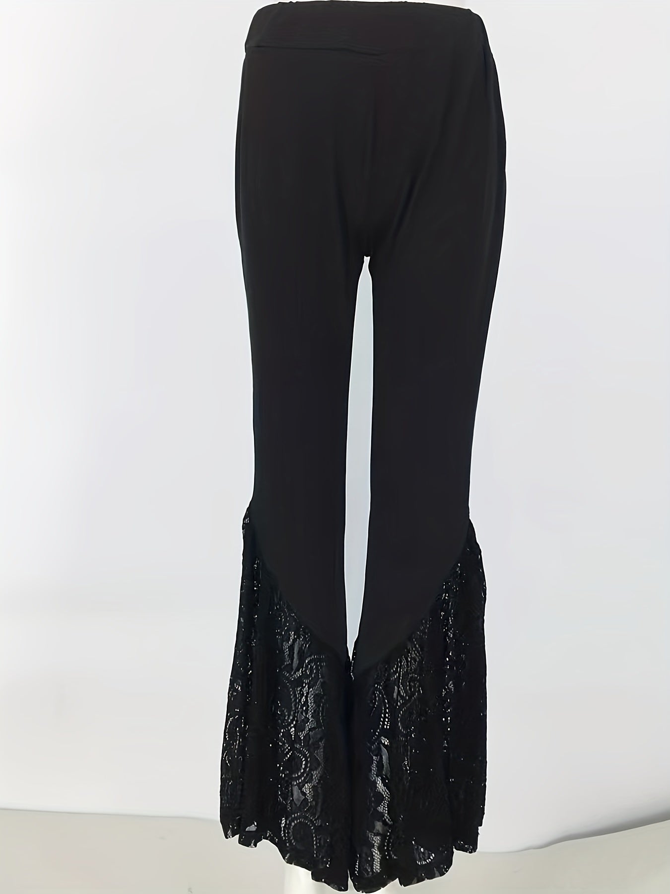 Lace Stitching Flared Leg Pants High Waist Solid Pants