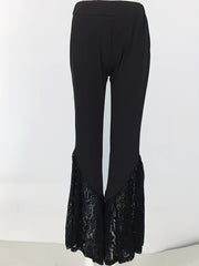 Lace Stitching Flared Leg Pants High Waist Solid Pants