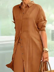 Women's Button Up Long Sleeve Shirt Dress