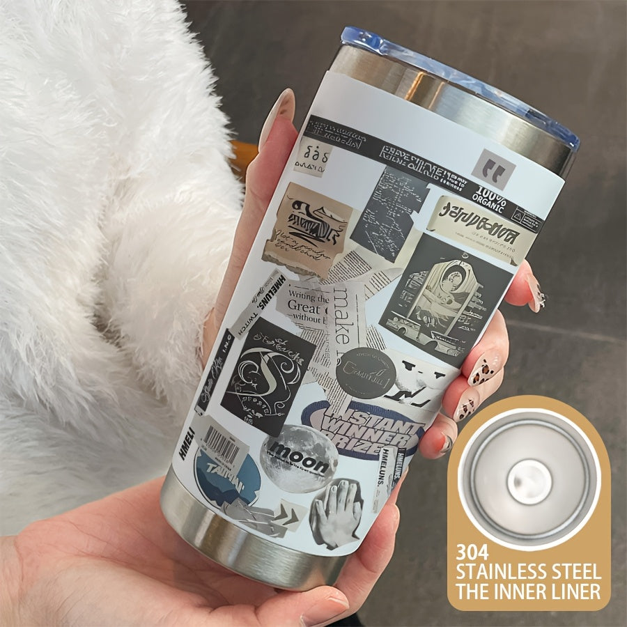 Moon Label Pattern 600ml Insulated Steel Coffee Mug