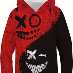 Funny Smiling Print Boys Hooded Sweatshirt