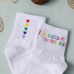 2 Pairs Letter & Heart Print Socks Breathable Mid Tube Women's Stockings