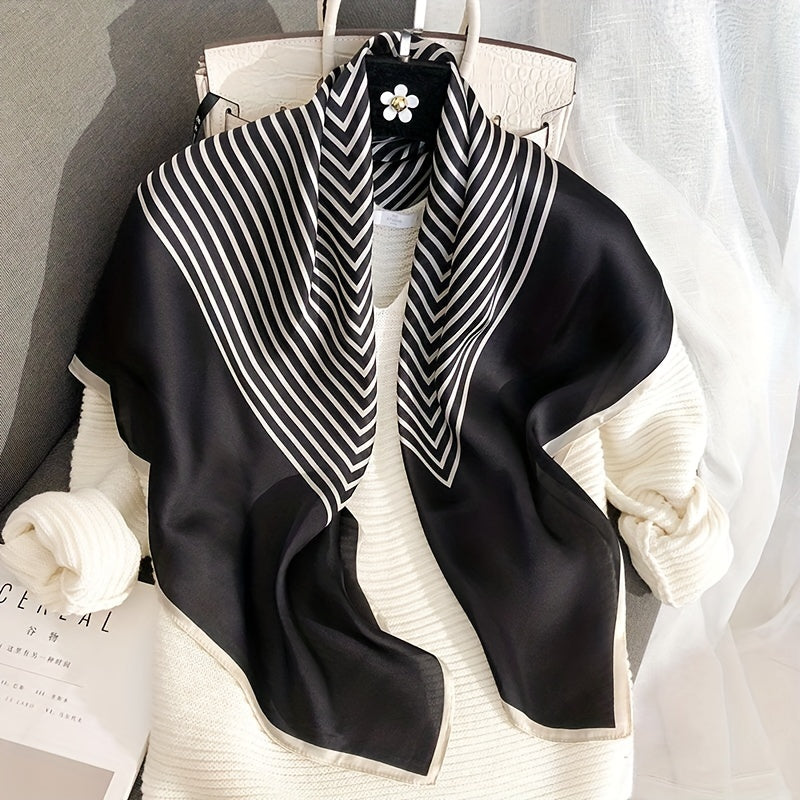 Striped Shawl & Satin Square Scarf Bandana Silk Head Wrap
