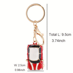Striped Mini Car Keychain with Diamond Decoration Pendant