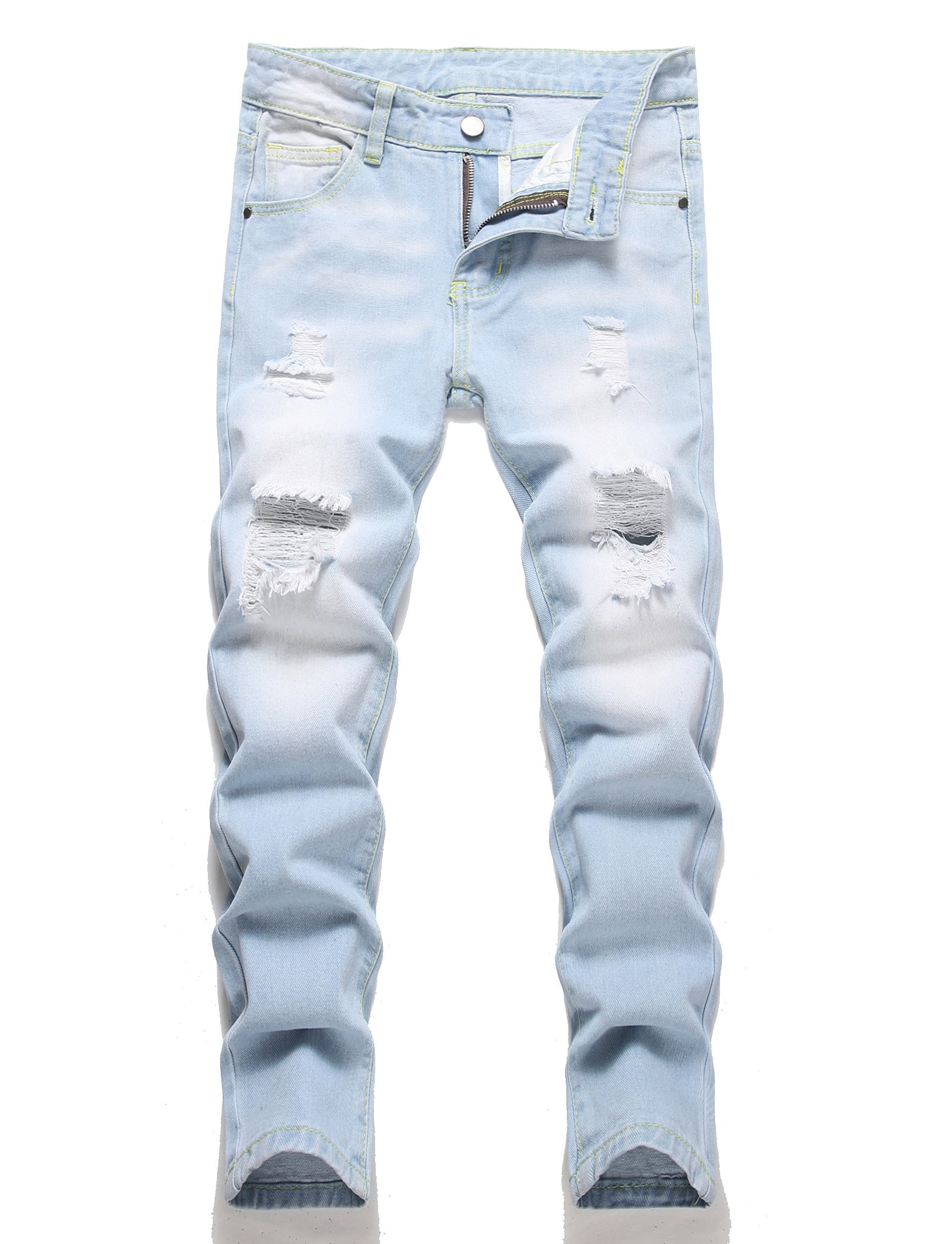 Boys Ripped Distressed Stretch Jeans Skinny Slim Fit Washed Denim Pants
