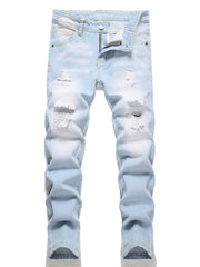 Boys Ripped Distressed Stretch Jeans Skinny Slim Fit Washed Denim Pants