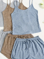 Ribbed Knit Cami Top & Tie Shorts Pajama Set