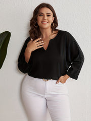 Solid Batwing Sleeve Casual Blouse Loose Fit Top