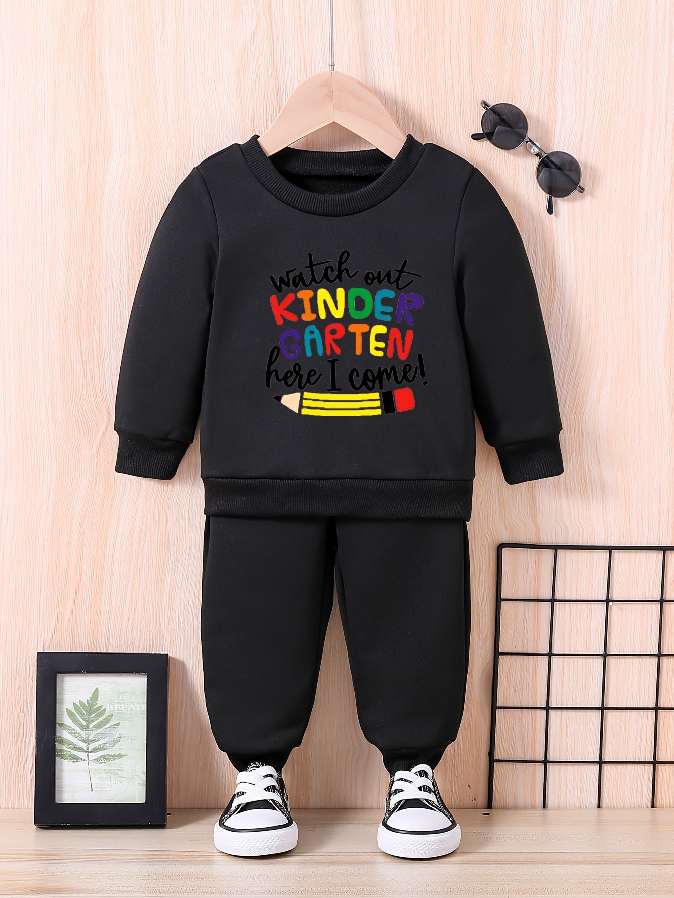 Baby Letter Print Casual Outfit Long Sleeve Sweatshirt Trousers Set