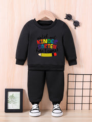 Baby Letter Print Casual Outfit Long Sleeve Sweatshirt Trousers Set