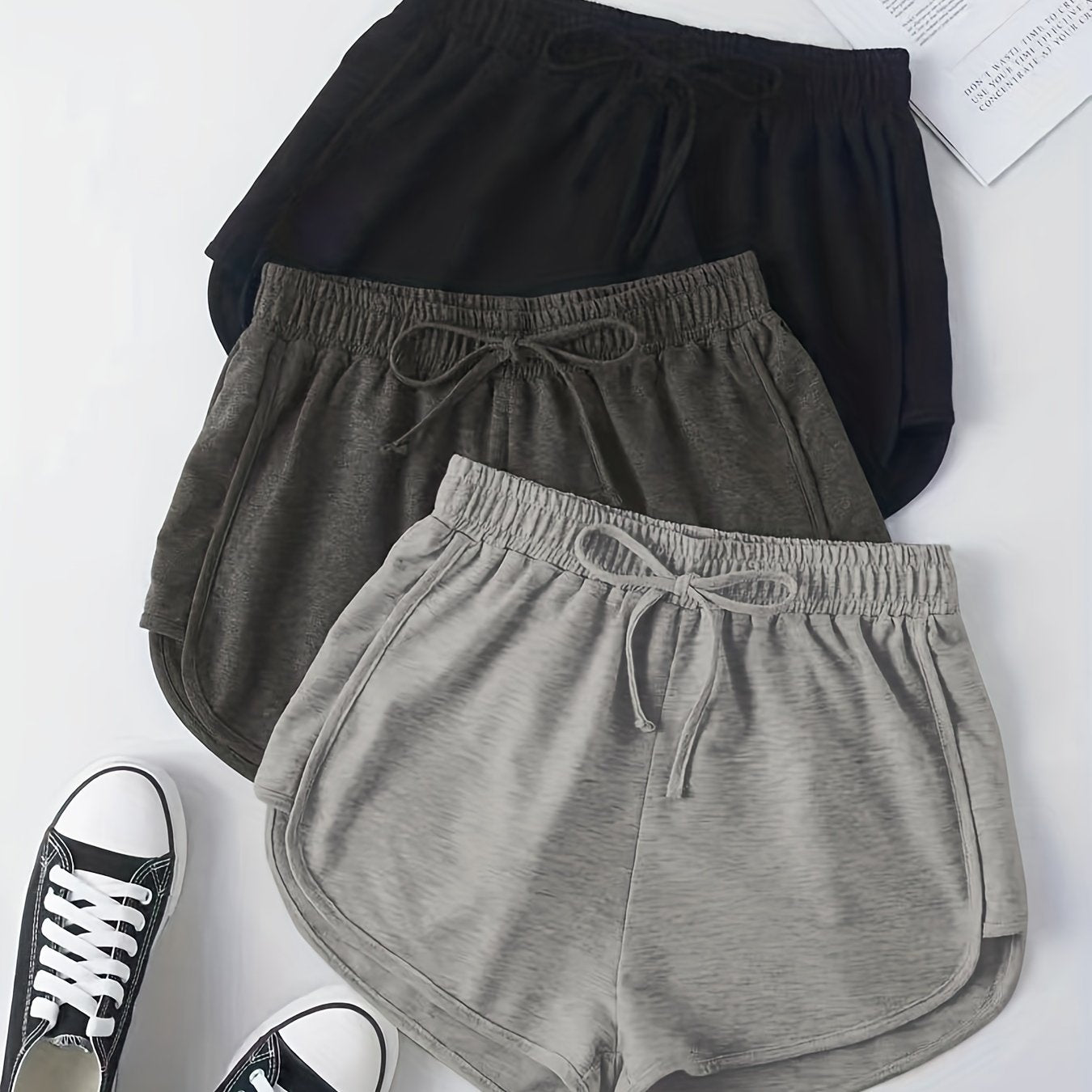 3 Sets Lace Up Lounge Bottoms Elastic Waistband Shorts