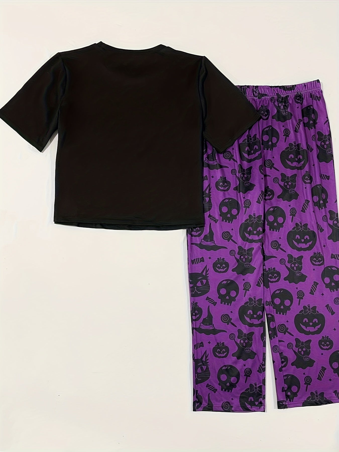 Halloween Gothic Pajama Set Women's Pumpkin & Ghost Print Tee & Pants
