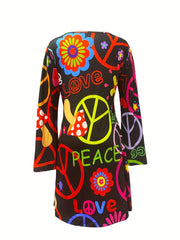 Women's Plus Hippie Print Flared Sleeve Maxi Dress