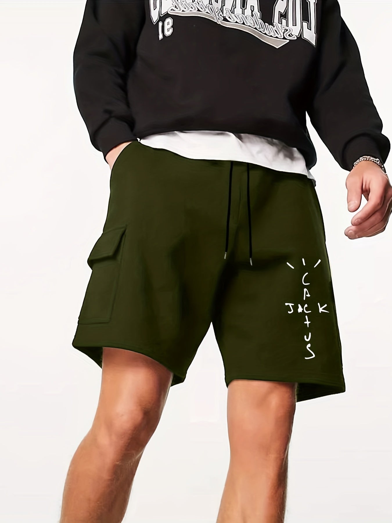 Men's Cross Letter Cargo Short Pants Lightweight Drawstring Loose Work Outdoors
