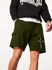 Men's Cross Letter Cargo Short Pants Lightweight Drawstring Loose Work Outdoors