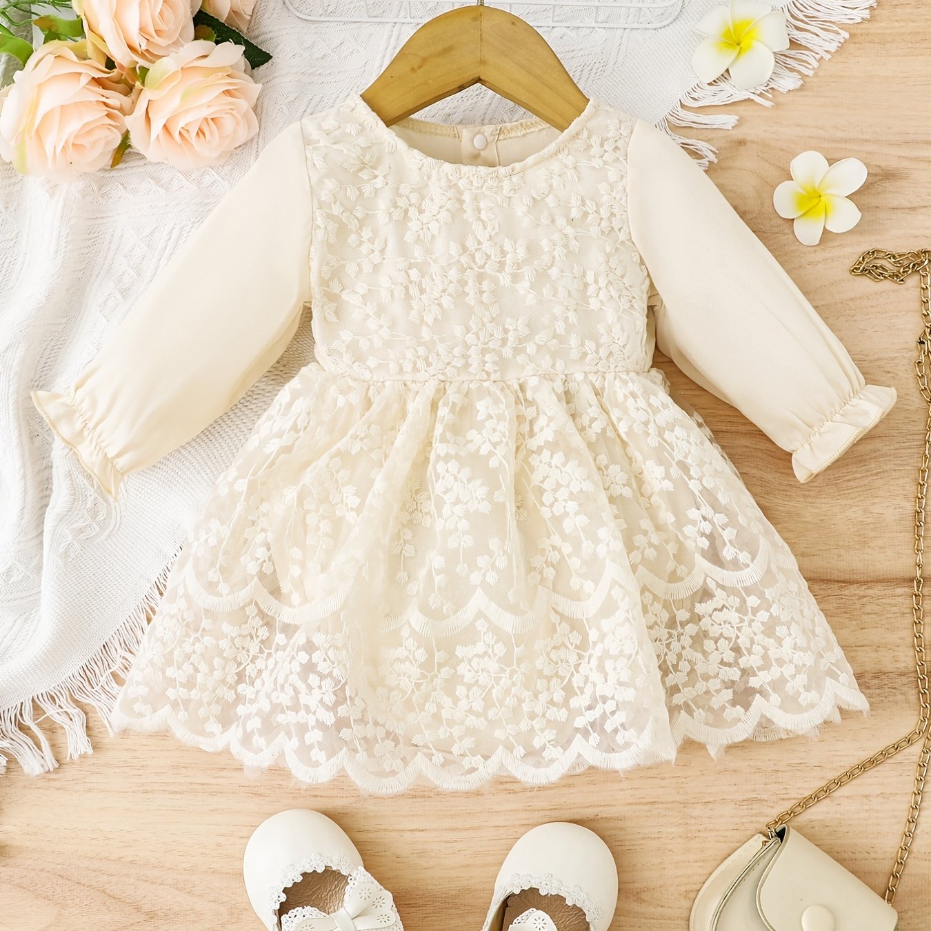 Baby Girls Mesh Stitching Dress Long Sleeve Princess Dress
