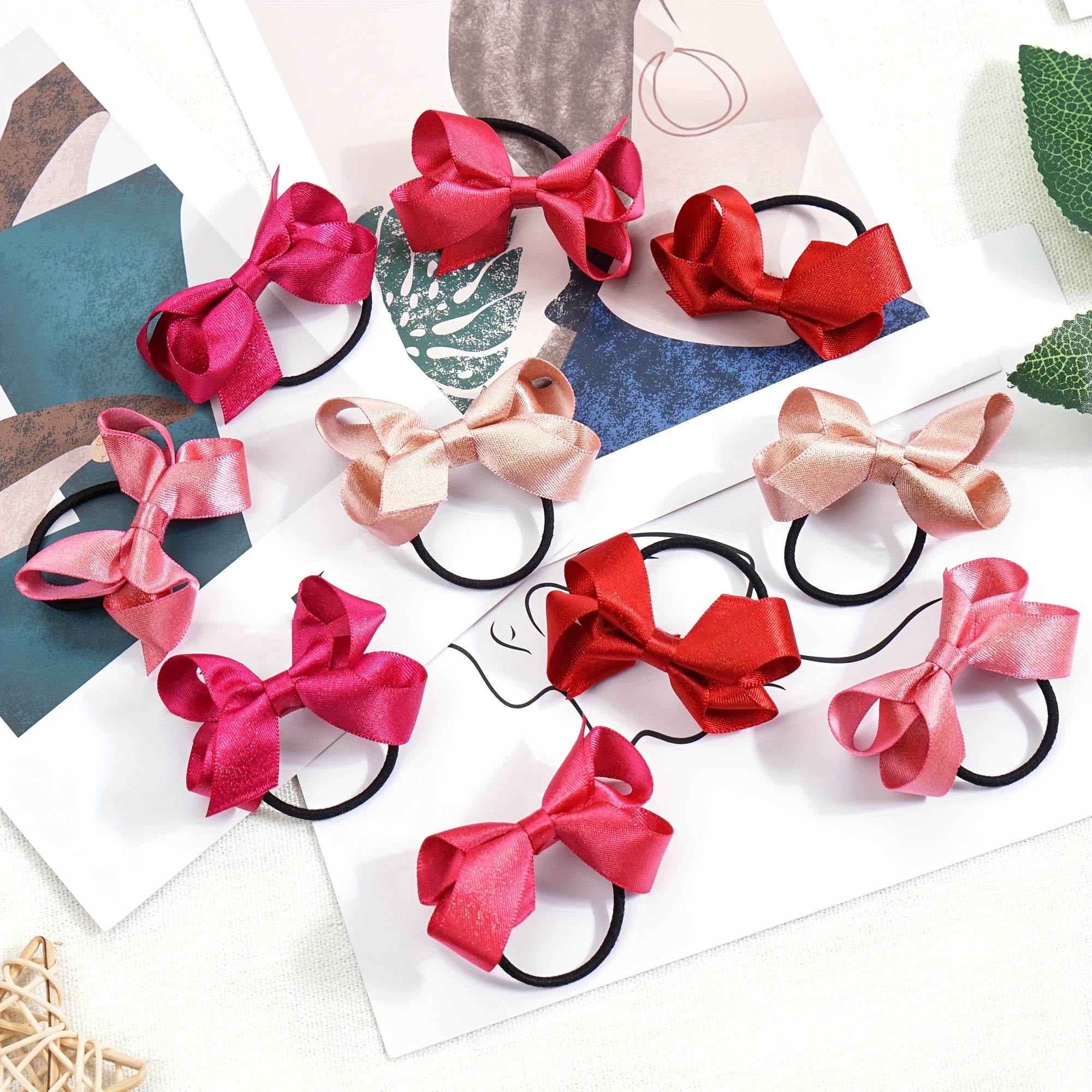 40pcs Glitter Silky Ribbon Bows Hair Tie Elastic Ties Hair Bands For Baby Girls