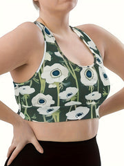 Floral Print Racer Back Plus Size Sports Bra