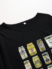 Women's Plus Cucumber Can Print Long Sleeve Round Neck... Baggy Dress