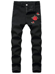 Men s Floral Embroidery Slim Fit Stretch Denim Jeans