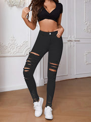 Ripped Denim Pants with Slash Pockets