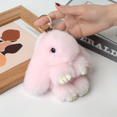 Rabbit Fuzzy Toy Keychain Animal Key Ring Purse Bag Backpack Car Key Charm