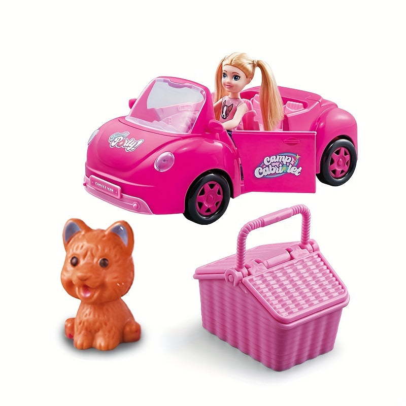 Travel Girl Doll's Cabriolet Playset with Pet Dog