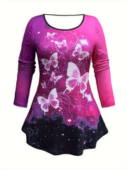 Ombre & Butterfly Print Long Sleeve Top & Leggings Set