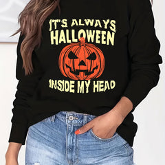 Halloween Jack O' Lantern Sweatshirt Crew Neck Long Sleeve Women's Clothing