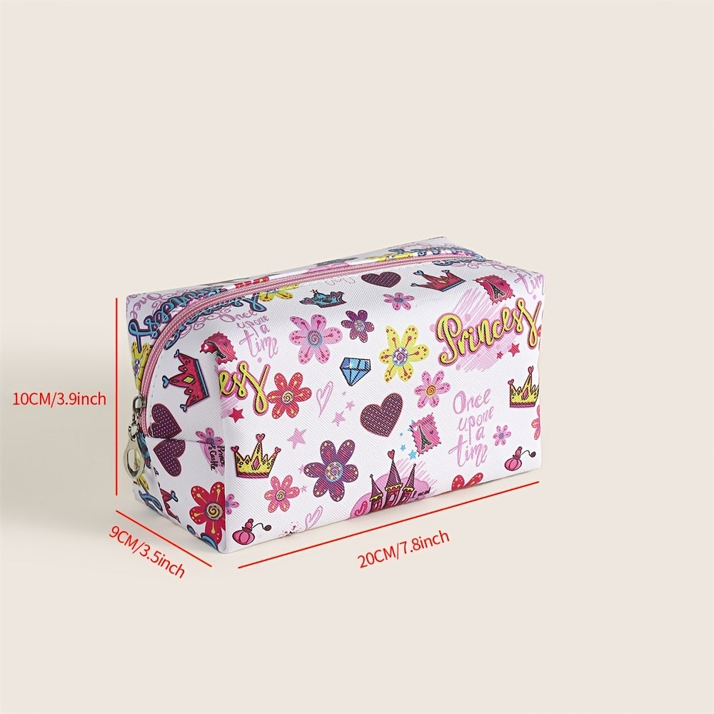Flower Crown Diamond Pattern Makeup Bag Roomy Square PU Style Makeup Pouch