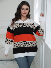 Colorblock Leopard Print Round Neck Jumper