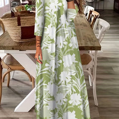 Women's Floral Maxi Dress Long Sleeve Square Neck